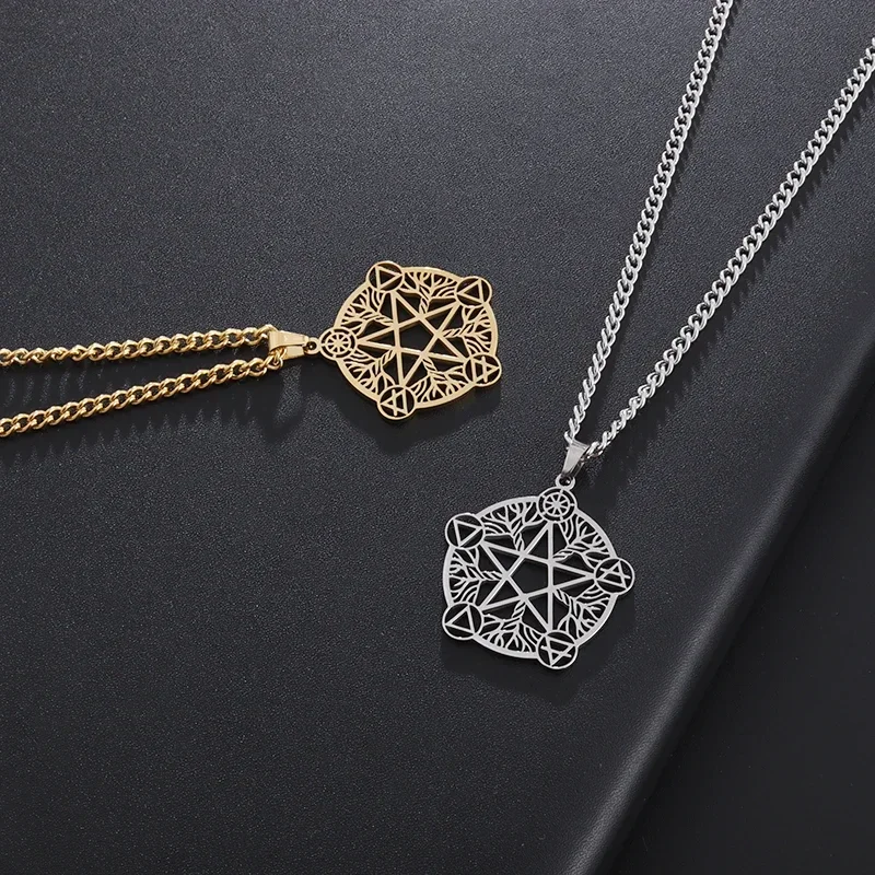Stainless Steel Witchcraft Pentagram Pendant Celtic Star and Moon Pagan Necklace Lucky Amulet Jewelry for Men - Image 6