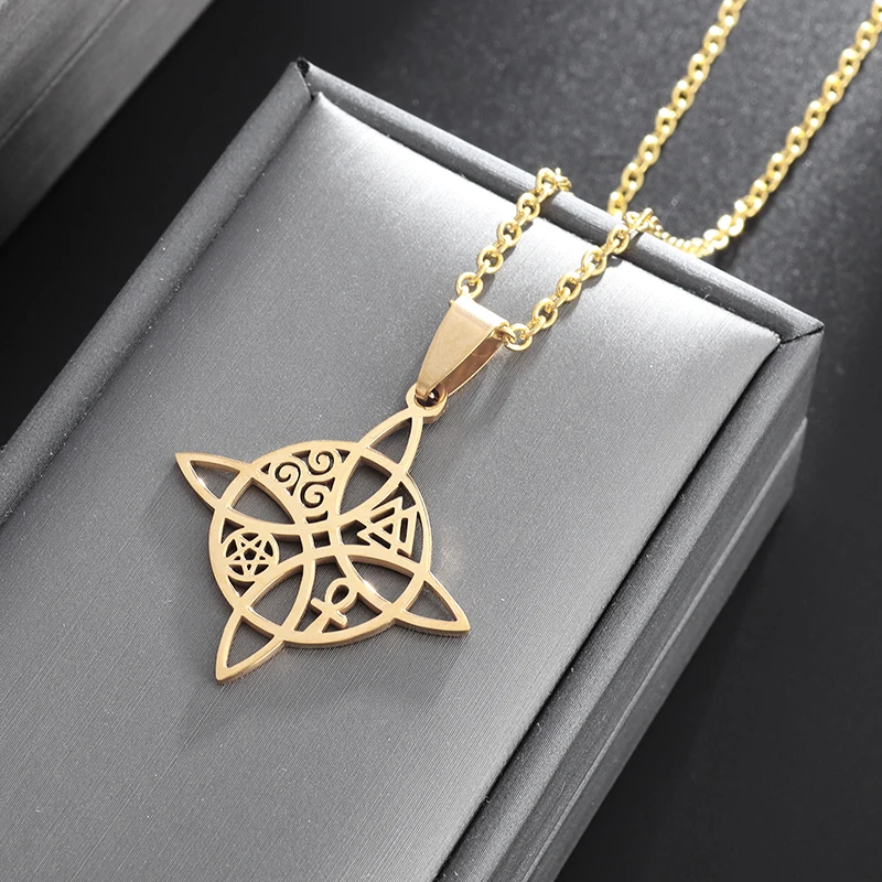 Witchcraft Witch Knot Necklace Irish Trinity Knot Triple Spiral Pendant Stainless Steel Ankh Cross Pentagram Amulet Jewelry - Image 3