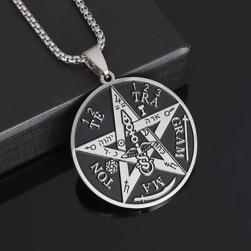 Stainless Steel Witchcraft Pentagram Necklace for Men Jewish Hebrew Four Letter Solomon Pendant Rune Amulet Jewelry - Image 2