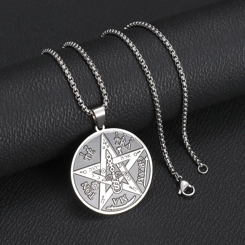 Stainless Steel Witchcraft Pentagram Necklace for Men Jewish Hebrew Four Letter Solomon Pendant Rune Amulet Jewelry - Image 4