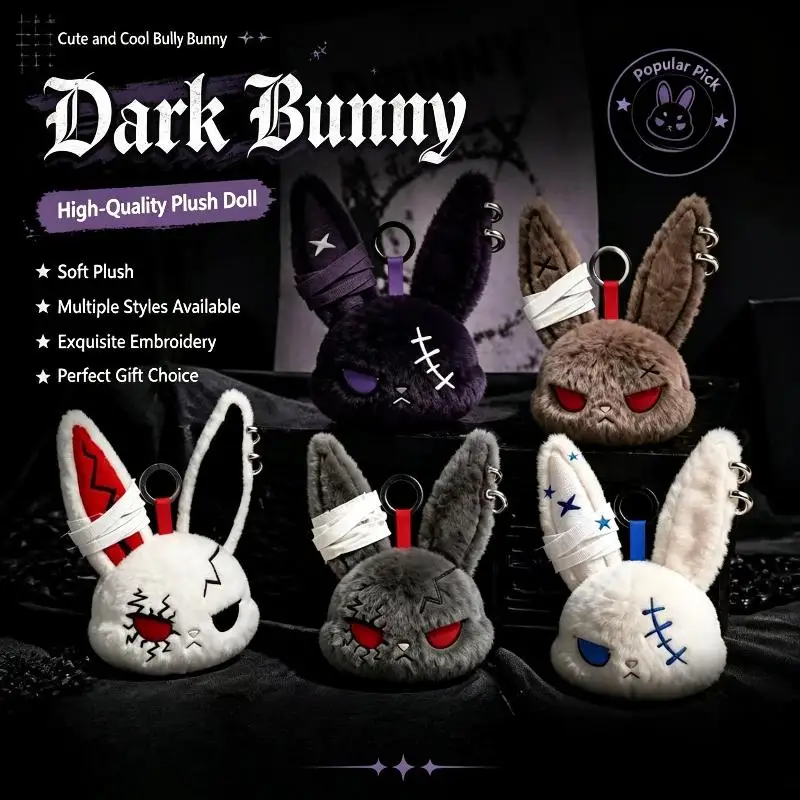 Gothic Dark Bunny Plush Keychain Bandage Wound Rabbit Doll Pendant Cute Backpack
