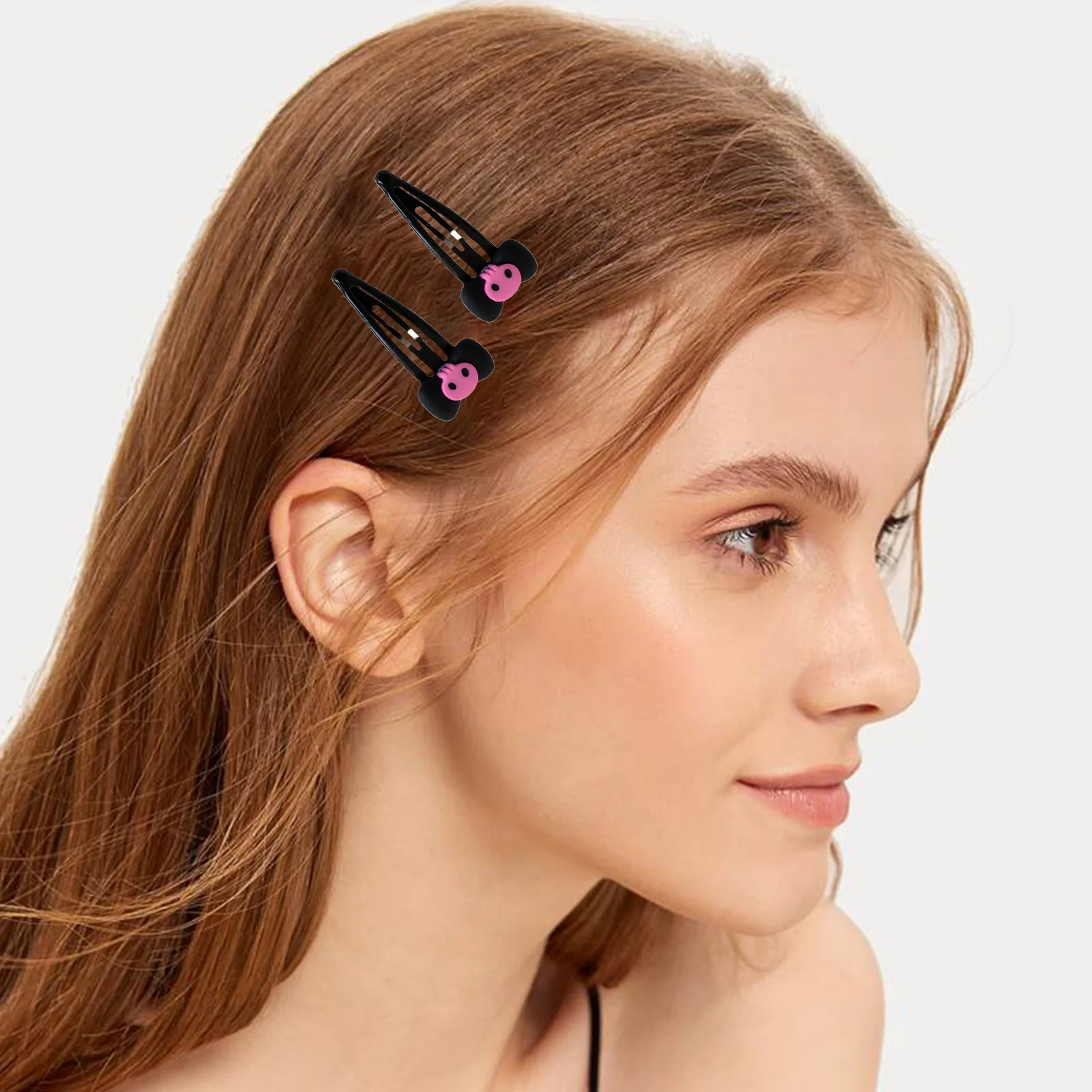 1/2/5/10Pcs Gothic Pink Skull Hair Clip - Black Bowknot BB Clip, Punk Hair Accessories for Women Girls Happy Halloween Party - Image 5