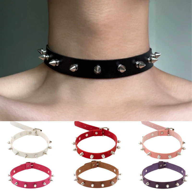 PU Leather Choker Necklace For Women Men Cool Punk Gothic Biker Collar Studded Rock Necklace Rave Jewelry - Image 2