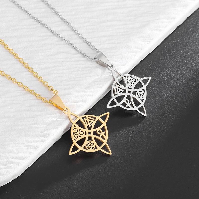 Witchcraft Witch Knot Necklace Irish Trinity Knot Triple Spiral Pendant Stainless Steel Ankh Cross Pentagram Amulet Jewelry - Image 2