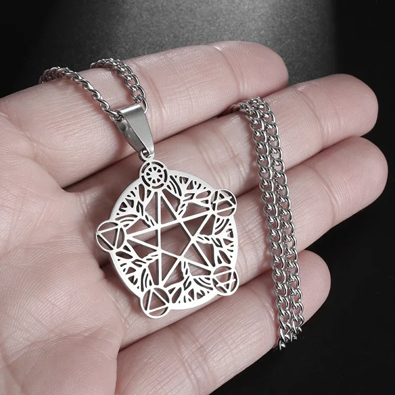 Stainless Steel Witchcraft Pentagram Pendant Celtic Star and Moon Pagan Necklace Lucky Amulet Jewelry for Men - Image 2