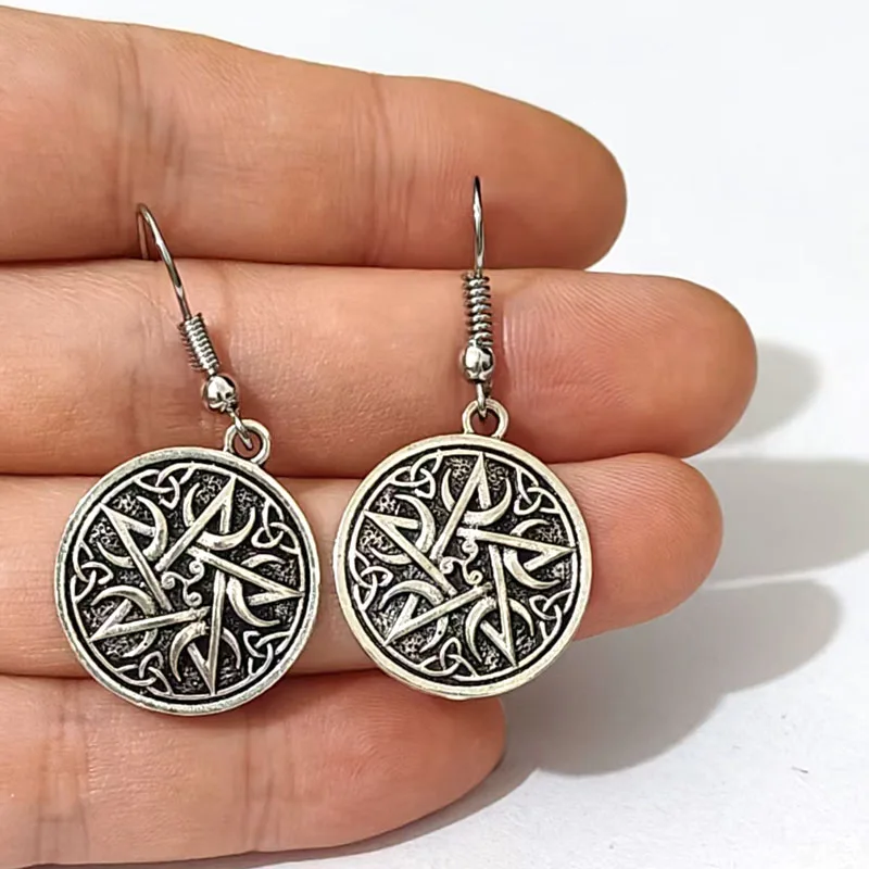 1pair Crescent Moons Pentacle Wiccan Pagan Large Pentagram Witch Witchcraft Gothic Wicca Chinese knot Earring - Image 5
